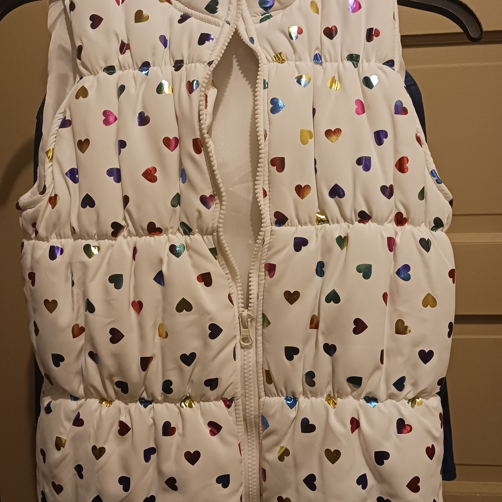 Faded Glory: White, Pink, Blue, Green, Yellow and Red Heart Pattern Quilted Vest